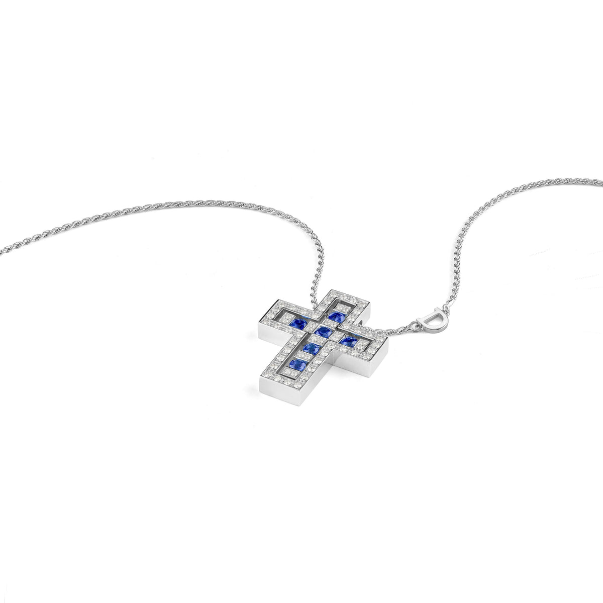 Damiani Belle Epoque Cross 20073471, White gold, diamonds and sapphires necklace