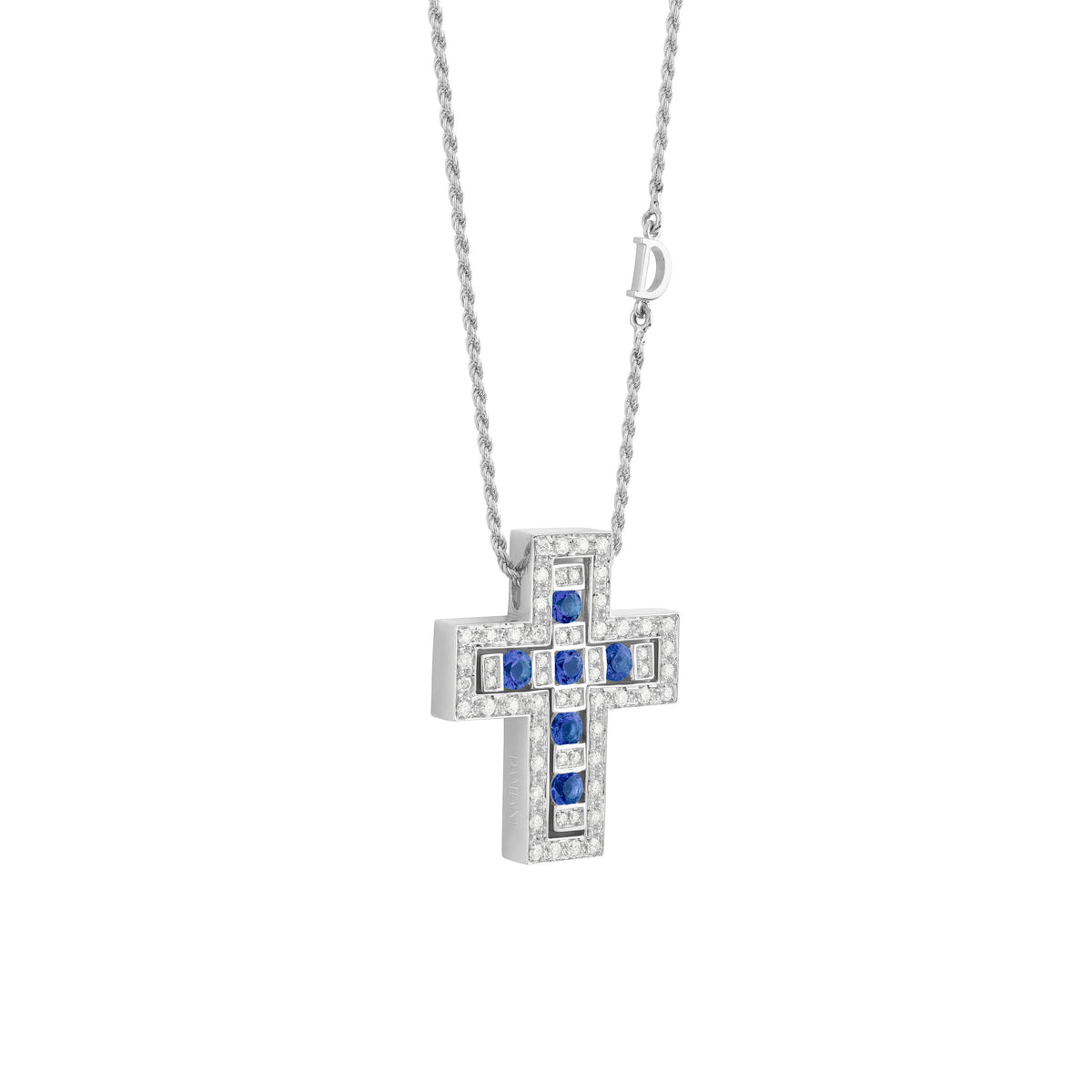 Damiani Belle Epoque Cross 20073471, White gold, diamonds and sapphires necklace