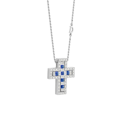 Damiani Belle Epoque Cross 20073471, White gold, diamonds and sapphires necklace