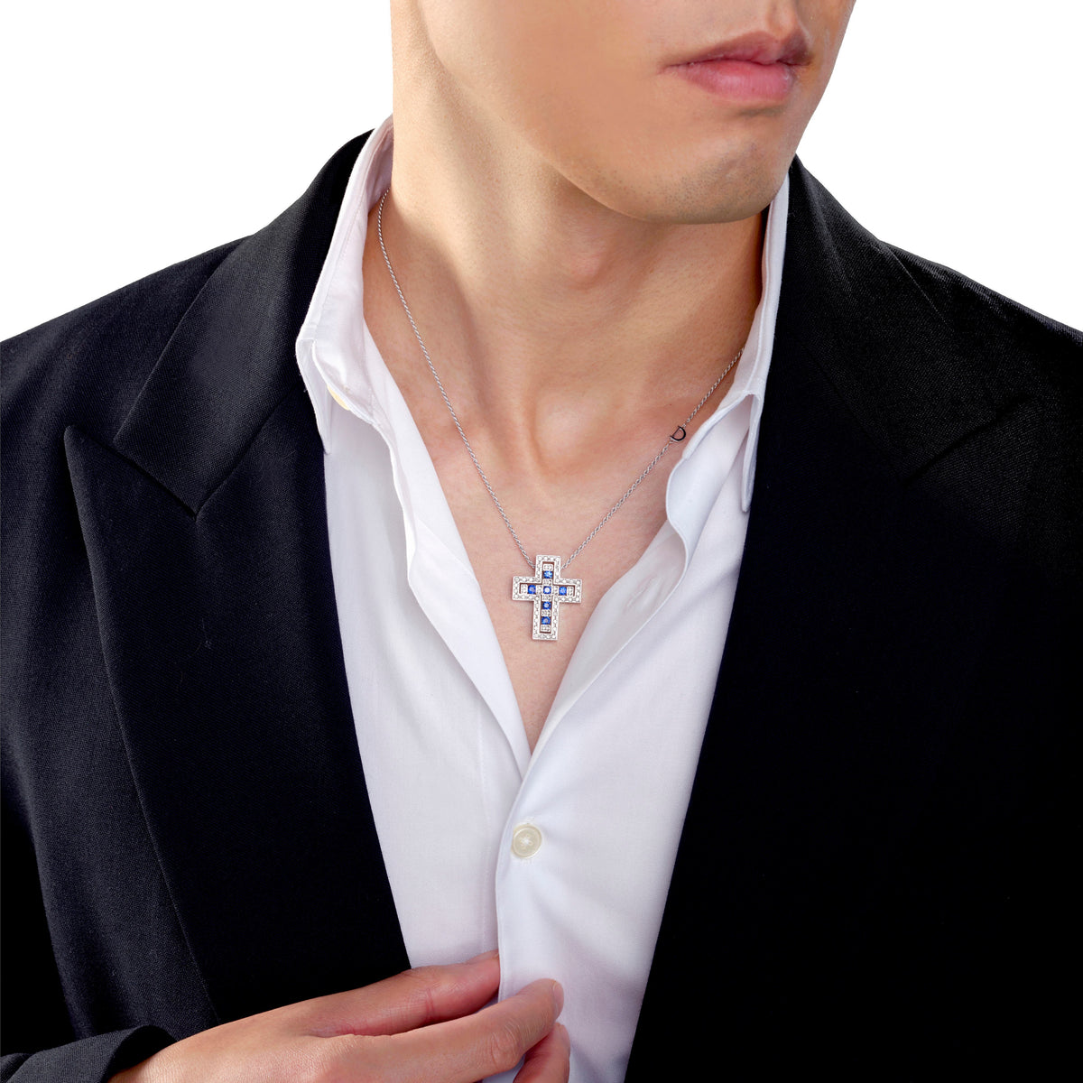 Damiani Belle Epoque Cross 20073471, White gold, diamonds and sapphires necklace
