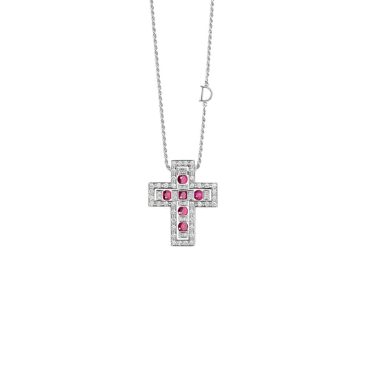 Damiani Belle Epoque Cross 20073472, An 18k white gold cross pendant set with diamonds and rubies