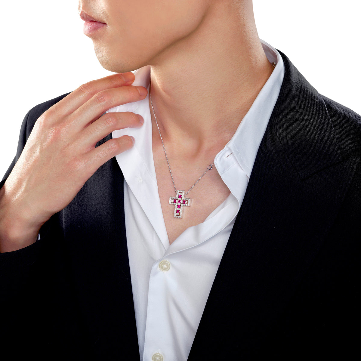 Damiani Belle Epoque Cross 20073472, White gold, diamonds and rubies necklace