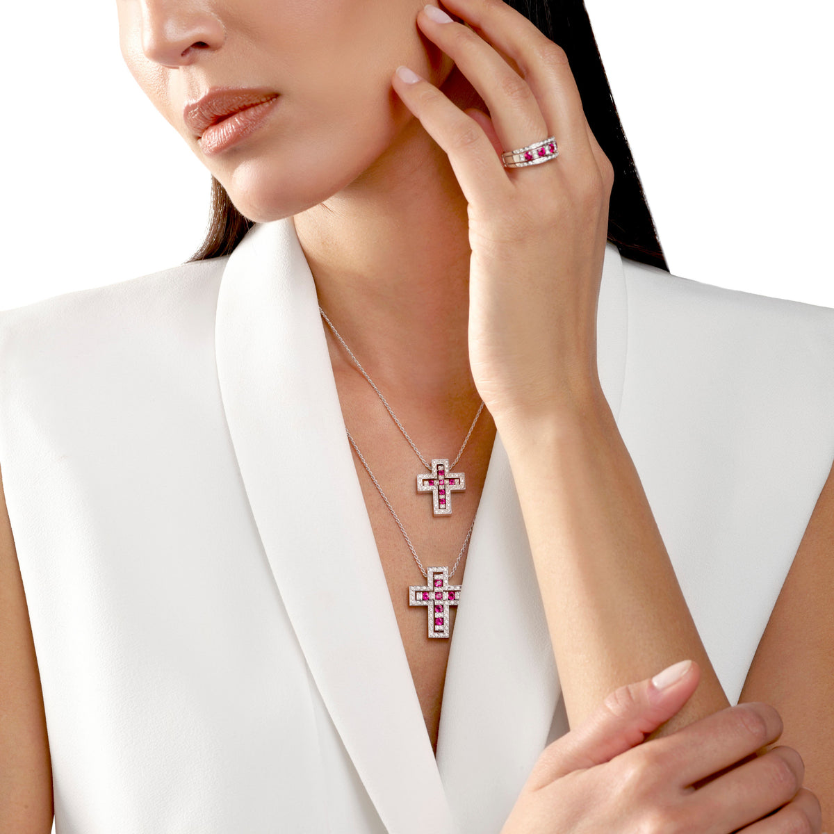 Damiani Belle Epoque Cross 20073472, White gold, diamonds and rubies necklace