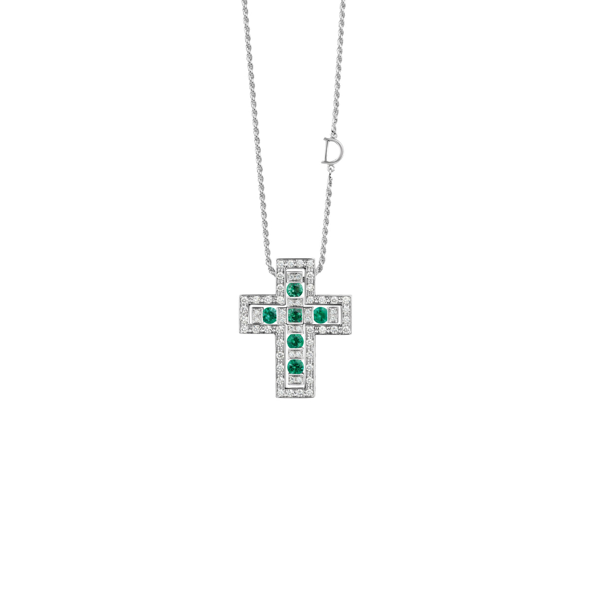 Damiani Belle Epoque Cross 20073473, White gold, diamonds and emeralds necklace