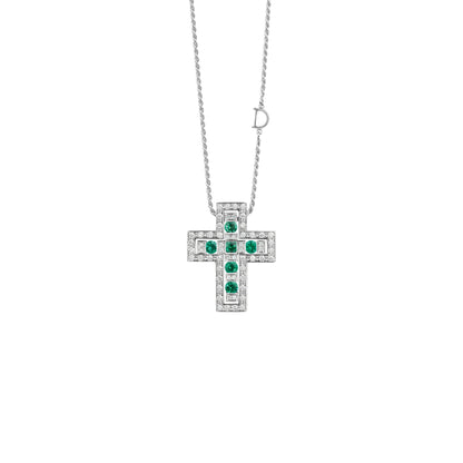 Damiani Belle Epoque Cross 20073473, White gold, diamonds and emeralds necklace