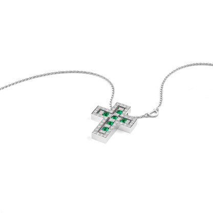 Damiani Belle Epoque Cross 20073473, White gold, diamonds and emeralds necklace