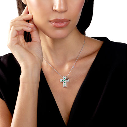 Damiani Belle Epoque Cross 20073473, White gold, diamonds and emeralds necklace