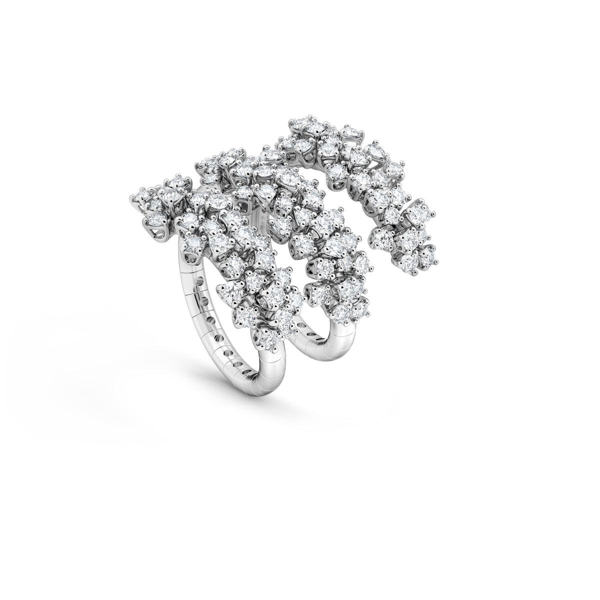 Damiani Mimosa Ring 20078496, Bypass Ring in White Gold with Cascading Diamond Clusters