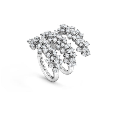 Damiani Mimosa Ring 20078496, Bypass Ring in White Gold with Cascading Diamond Clusters