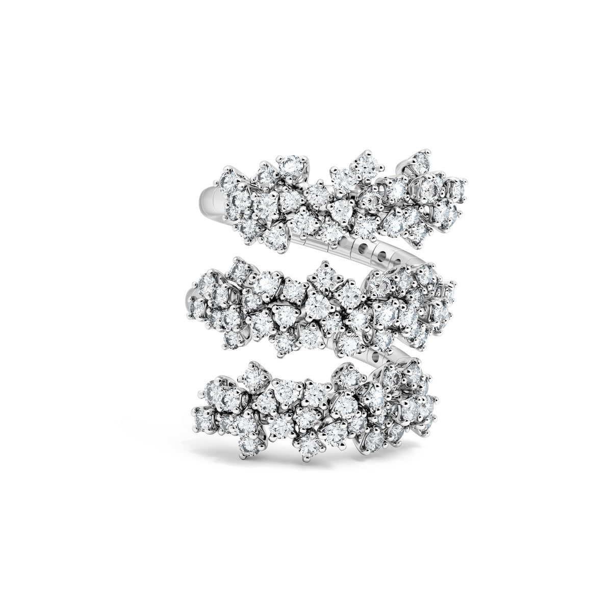 Damiani Mimosa Ring 20078496, Bypass Ring in White Gold with Cascading Diamond Clusters