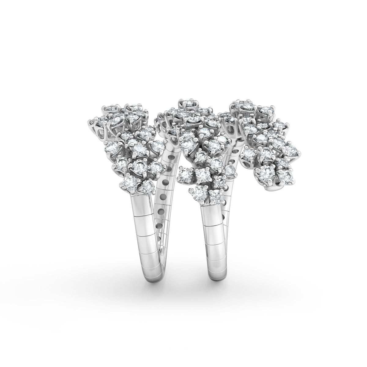 Damiani Mimosa Ring 20078496, Bypass Ring in White Gold with Cascading Diamond Clusters