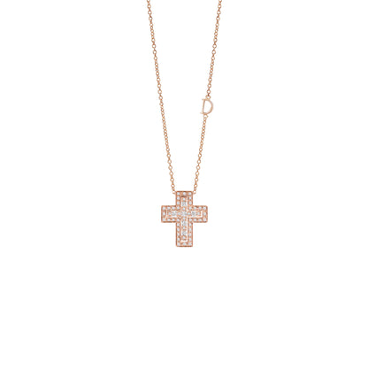 Damiani Belle Epoque Cross 20083492, Pink gold and diamonds necklace