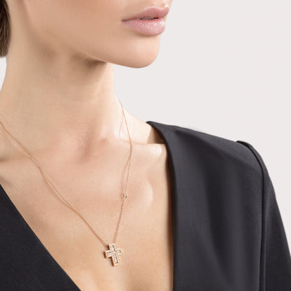 Damiani Belle Epoque Cross 20083492, Pink gold and diamonds necklace