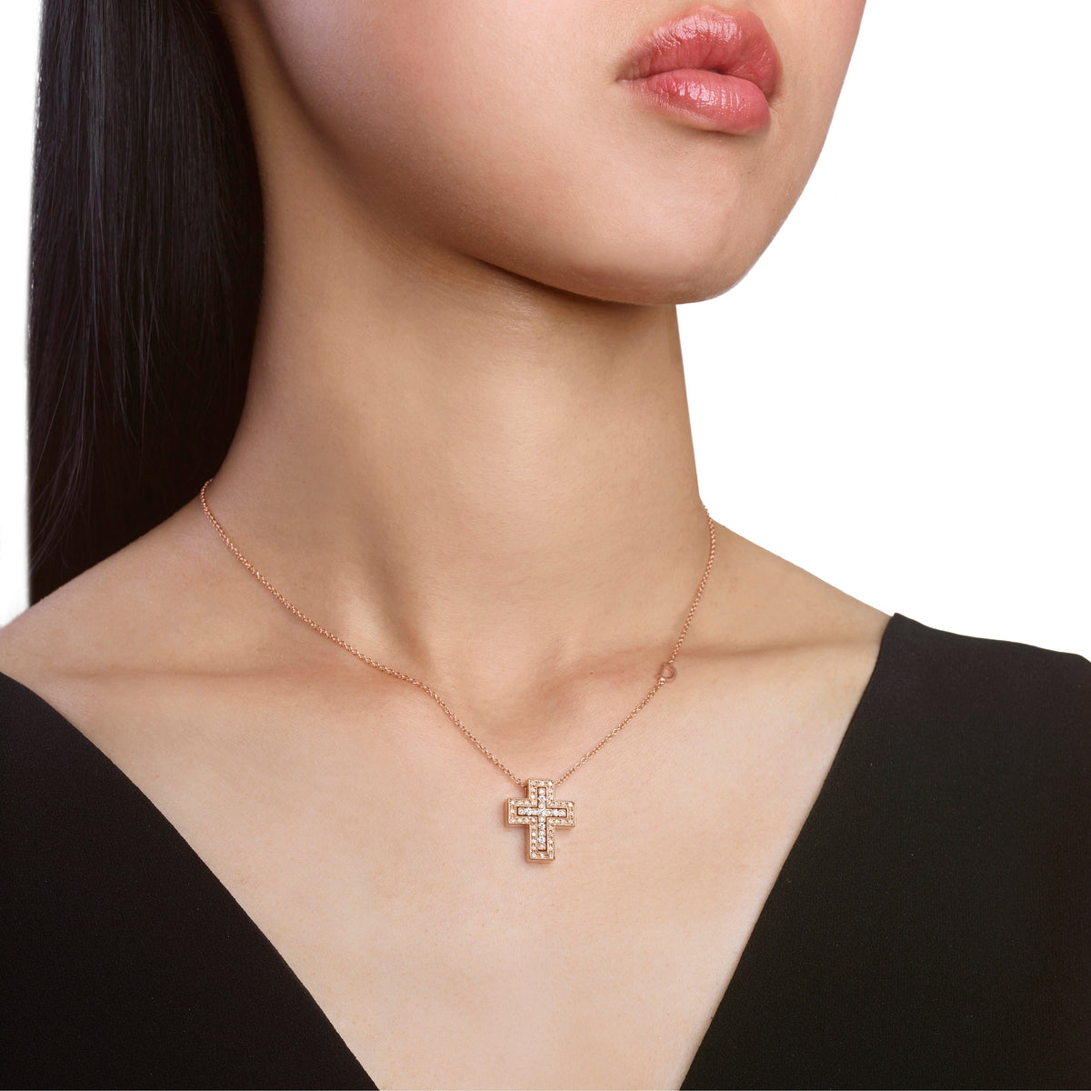 Damiani Belle Epoque Cross 20083492, Pink gold and diamonds necklace