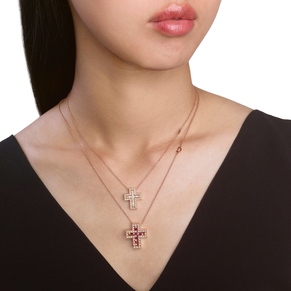 Damiani Belle Epoque Cross 20083492, Pink gold and diamonds necklace