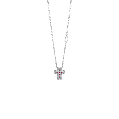 Damiani Belle Epoque Cross 20083510, An 18k white gold cross pendant set with diamonds and rubies