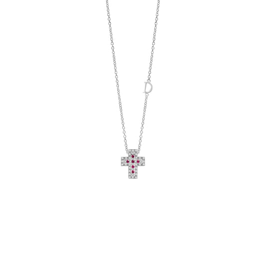 Damiani Belle Epoque Cross 20083510, An 18k white gold cross pendant set with diamonds and rubies