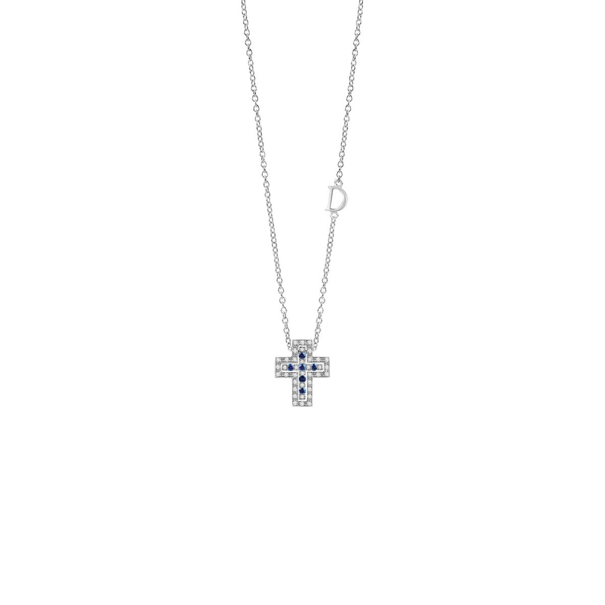 Damiani Belle Epoque Cross 20083513, An 18k white gold cross pendant set with diamonds and sapphires