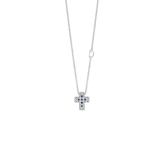 Damiani Belle Epoque Cross 20083513, An 18k white gold cross pendant set with diamonds and sapphires
