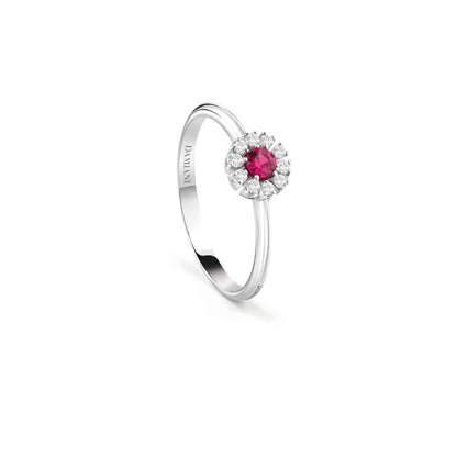 Damiani Margherita Ring 20084156, Ruby and Diamond Cluster Flower Ring in White Gold