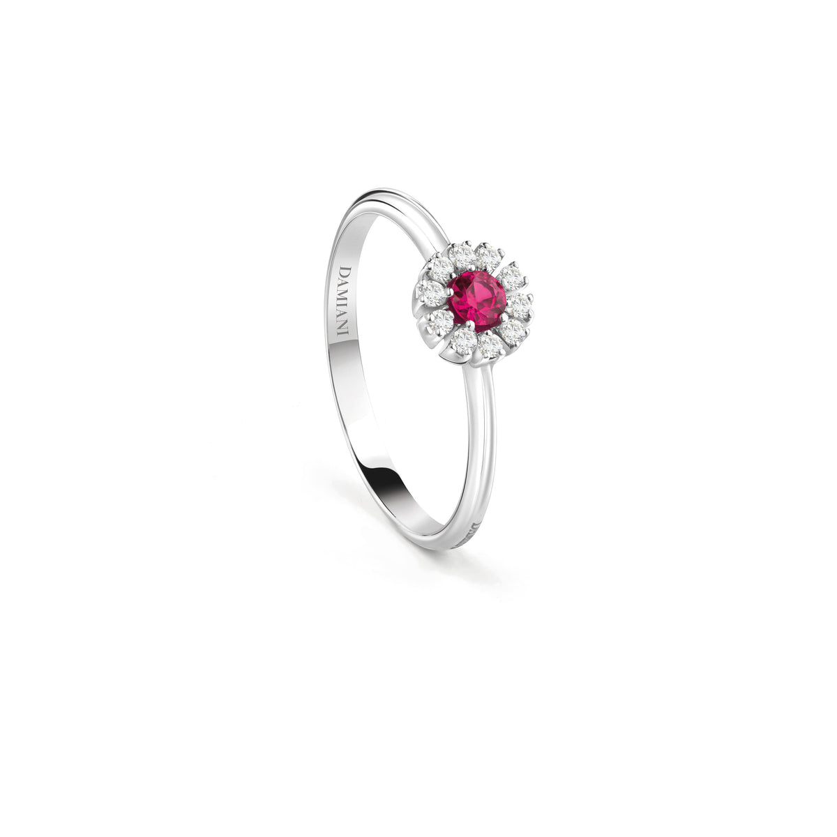 Damiani Margherita Ring 20084156, Ruby and Diamond Cluster Flower Ring in White Gold