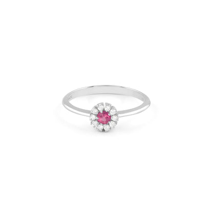 Damiani Margherita Ring 20084156, Ruby and Diamond Cluster Flower Ring in White Gold