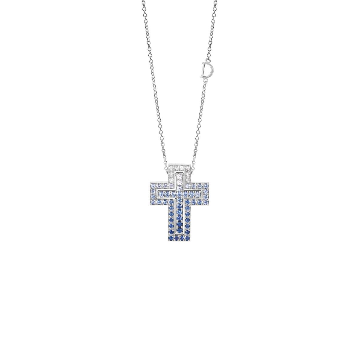 Damiani Belle Epoque Cross 20087030, An 18k white gold cross pendant set with diamonds and sapphires