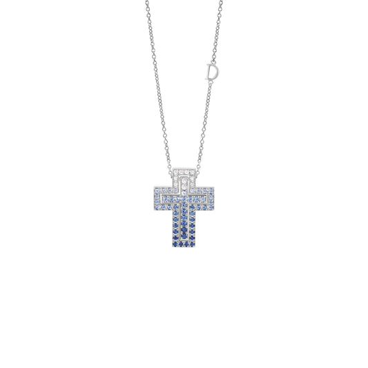 Damiani Belle Epoque Cross 20087030, An 18k white gold cross pendant set with diamonds and sapphires