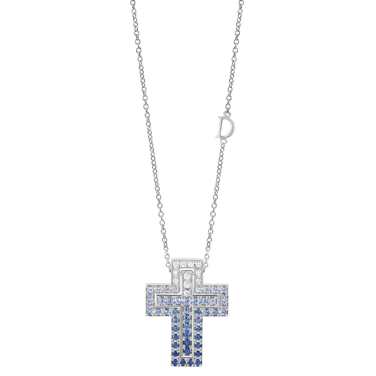Damiani Belle Epoque Cross 20088476, white gold cross with diamonds and sapphires