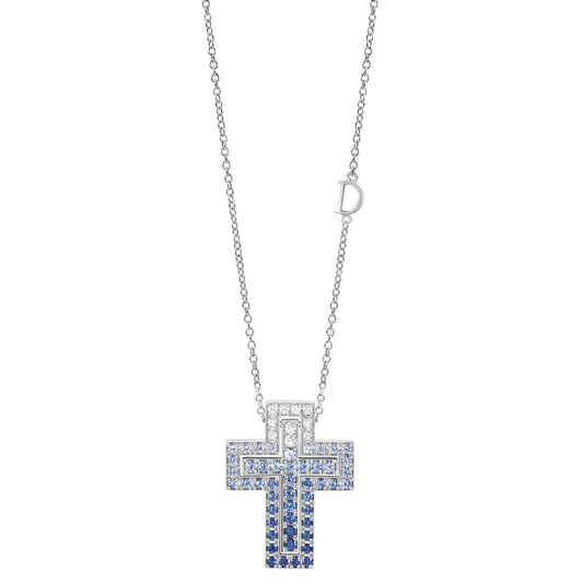 Damiani Belle Epoque Cross 20088476, white gold cross with diamonds and sapphires
