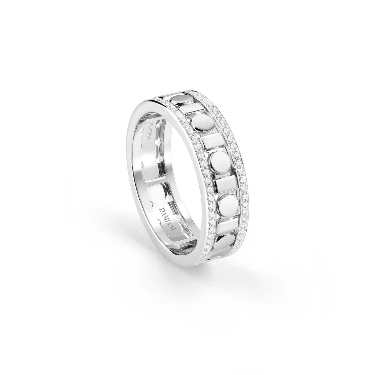 Damiani Belle Epoque Reel Ring 20093135, White-Gold Band Ring with Diamond Borders, 5.7 mm