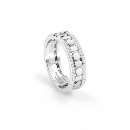 Damiani Belle Epoque Reel Ring 20093135, White-Gold Band Ring with Diamond Borders, 5.7 mm