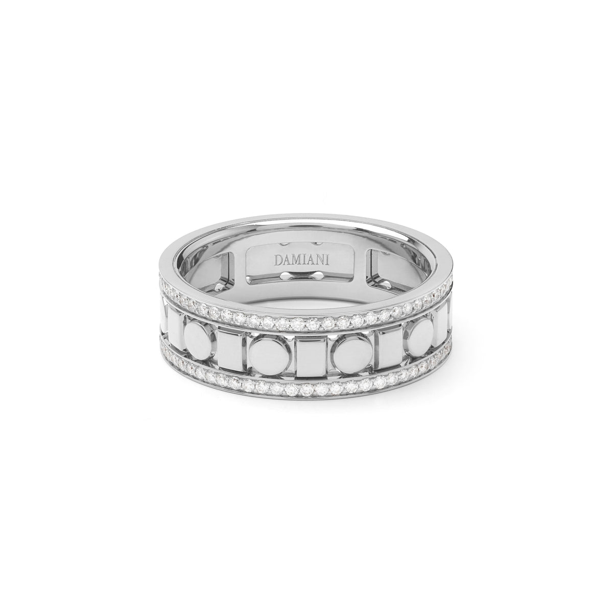 Damiani Belle Epoque Reel Ring 20093135, White-Gold Band Ring with Diamond Borders, 5.7 mm