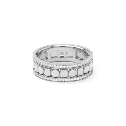Damiani Belle Epoque Reel Ring 20093135, White-Gold Band Ring with Diamond Borders, 5.7 mm