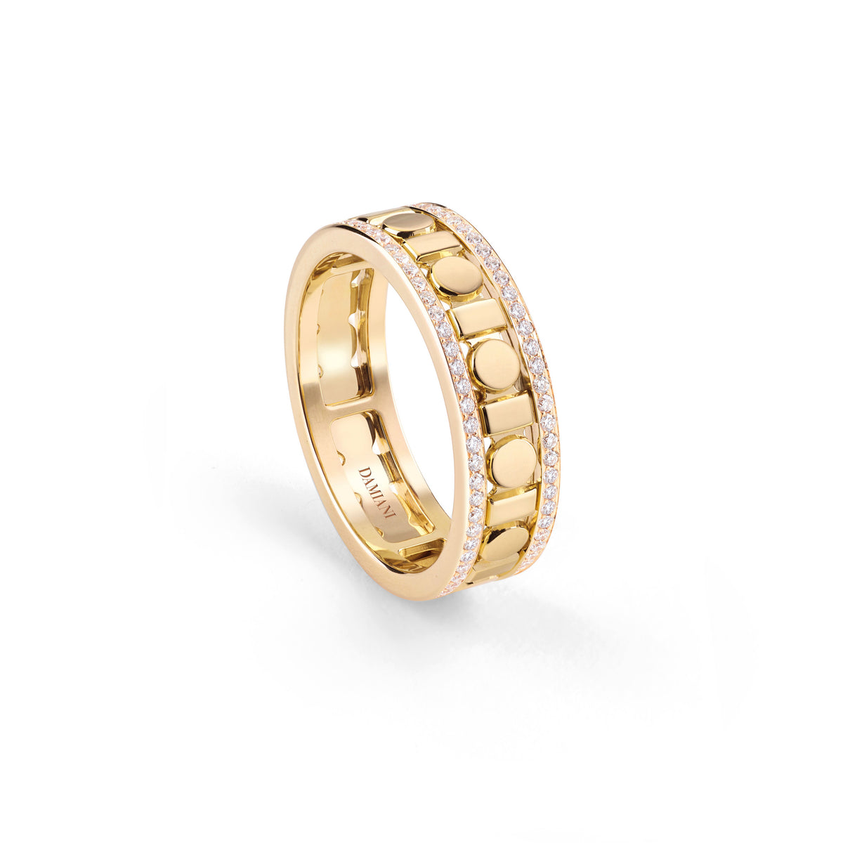 Damiani Belle Epoque Reel Ring 20093137, Yellow-Gold Band Ring with Diamond Borders, 5.7 mm