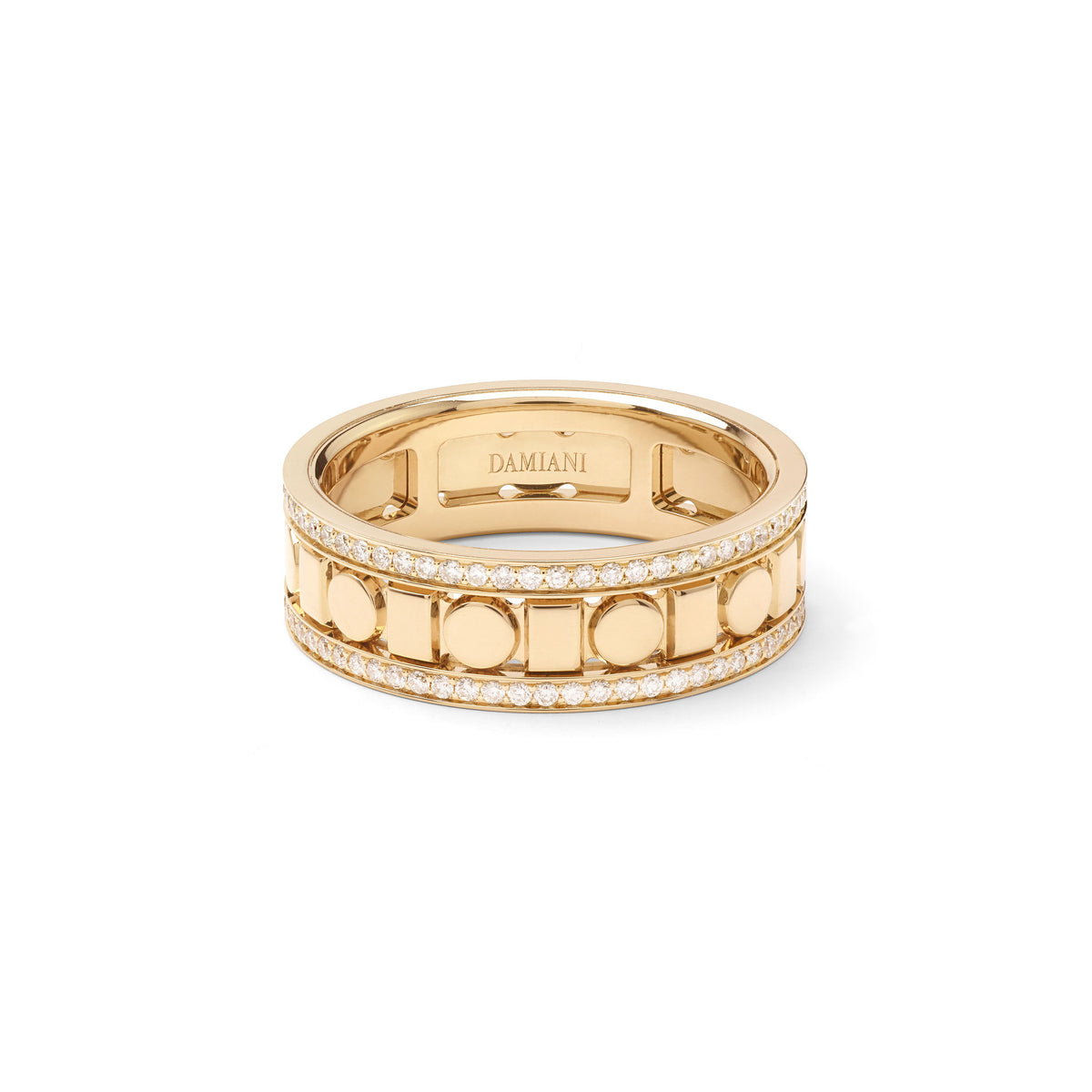 Damiani Belle Epoque Reel Ring 20093137, Yellow-Gold Band Ring with Diamond Borders, 5.7 mm