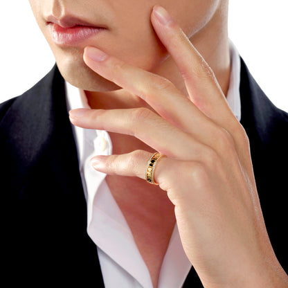 Damiani Belle Epoque Reel Ring 20093137, Yellow-Gold Band Ring with Diamond Borders, 5.7 mm