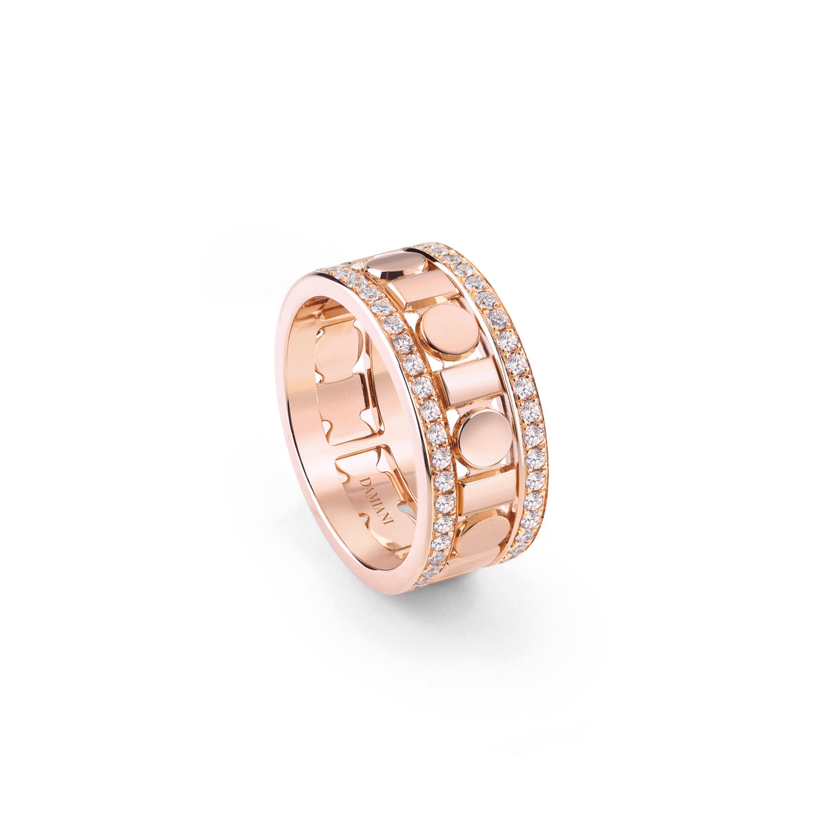 Damiani Belle Epoque Reel Ring 20093139, Pink-Gold Band Ring with Diamond Borders, 8.3 mm