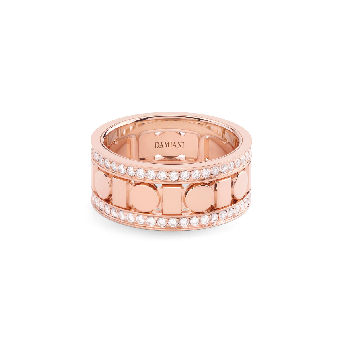Damiani Belle Epoque Reel Ring 20093139, Pink-Gold Band Ring with Diamond Borders, 8.3 mm