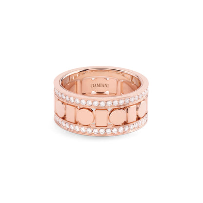 Damiani Belle Epoque Reel Ring 20093139, Pink-Gold Band Ring with Diamond Borders, 8.3 mm