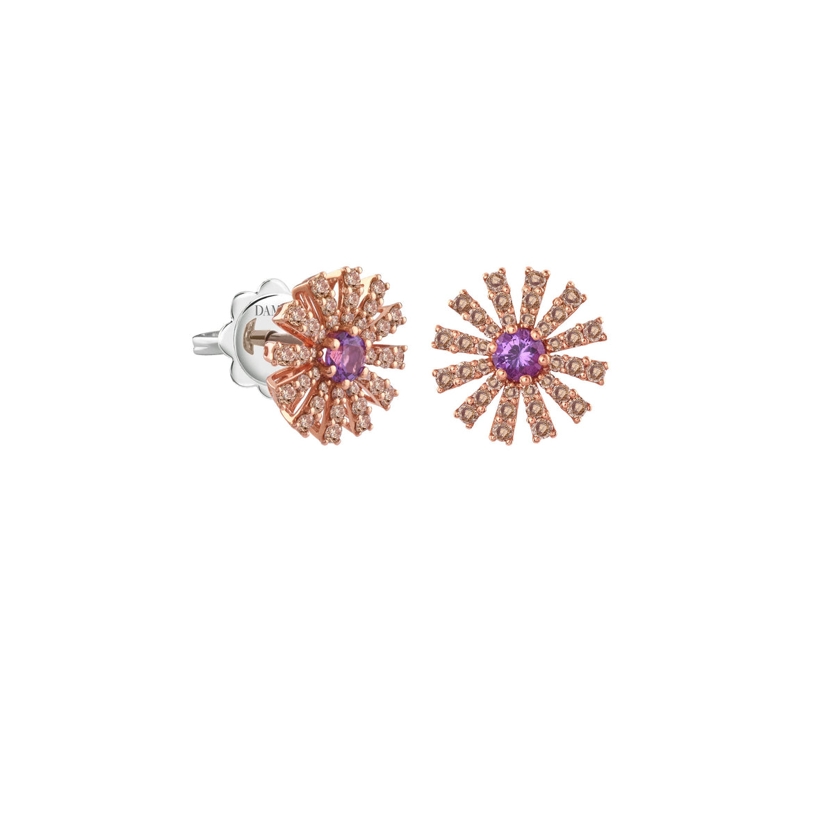 Damiani Margherita Earrings 20106395, Pink gold, brown diamonds and amethyst earrings, 10 mm