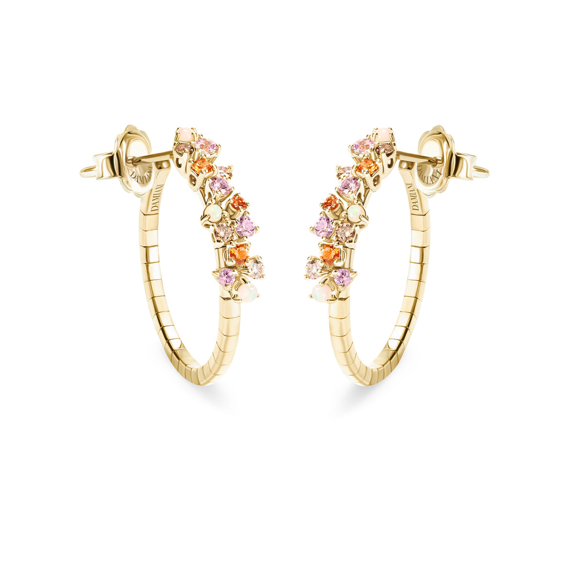 Damiani Earrings 20113550, A pair of 18k yellow gold earrings set with brown diamonds and sapphires