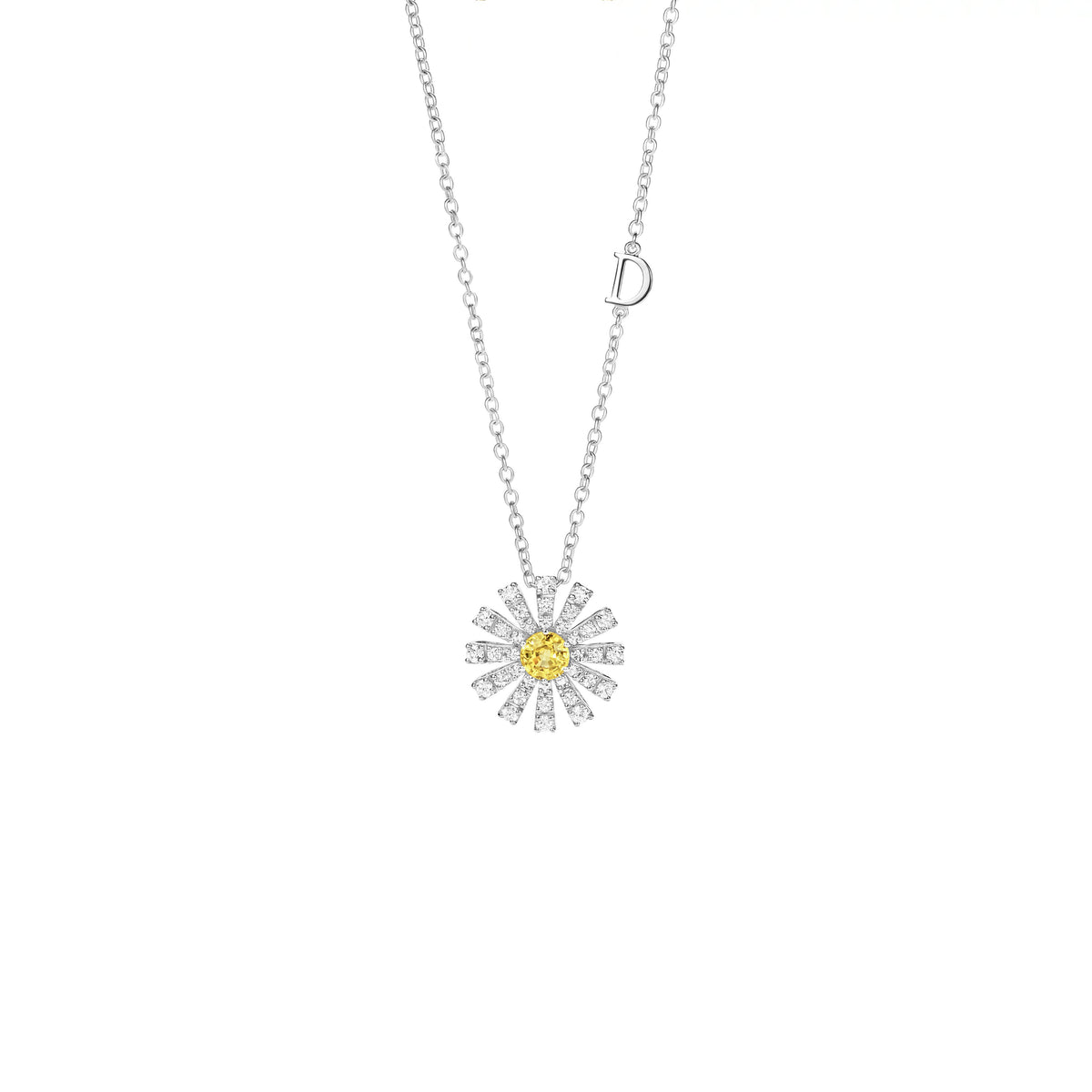 Damiani Necklace 20114718, An 18k white gold necklace set with diamonds and a yellow sapphire