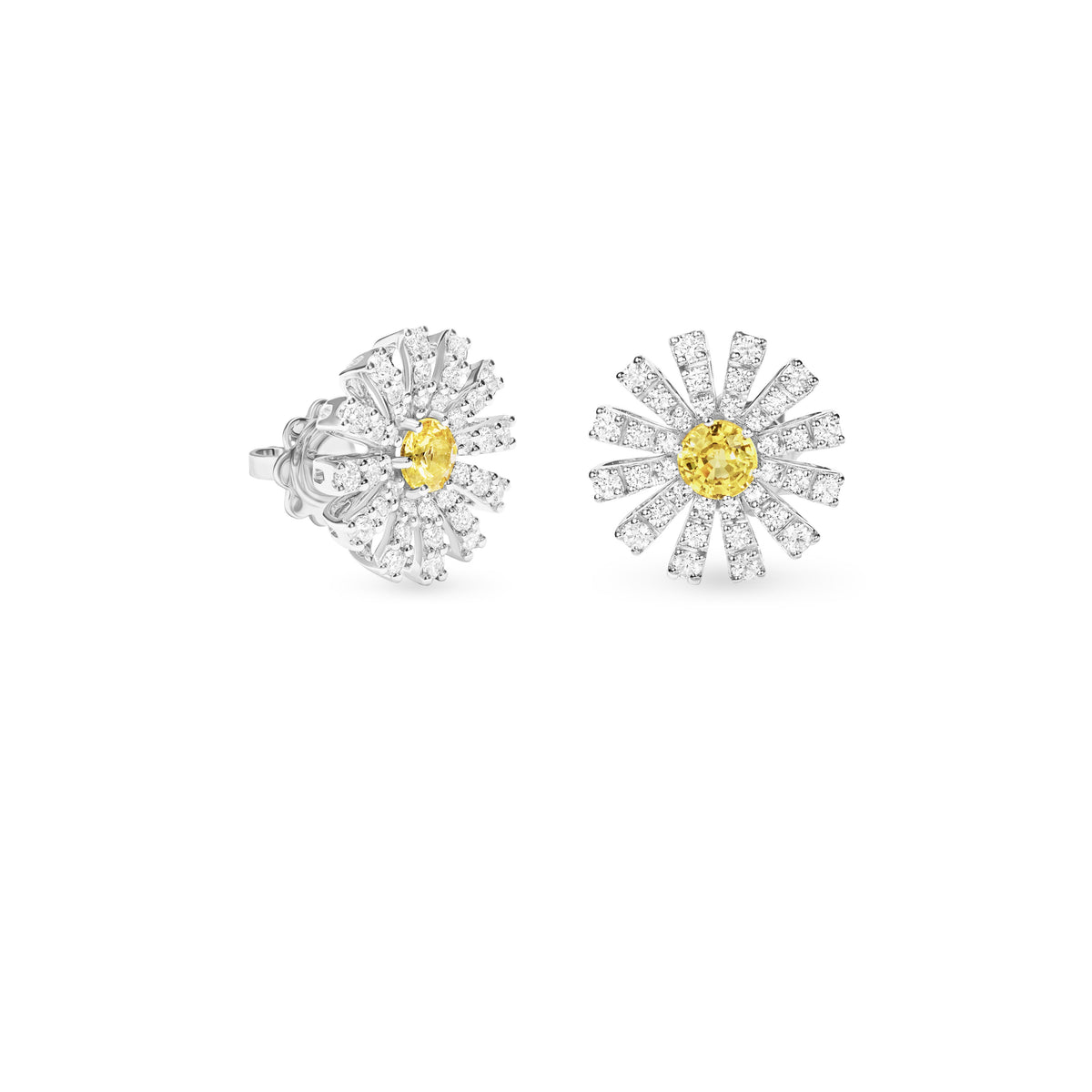 Damiani Earrings 20114719, White gold earrings with diamonds and yellow sapphire, 14 mm