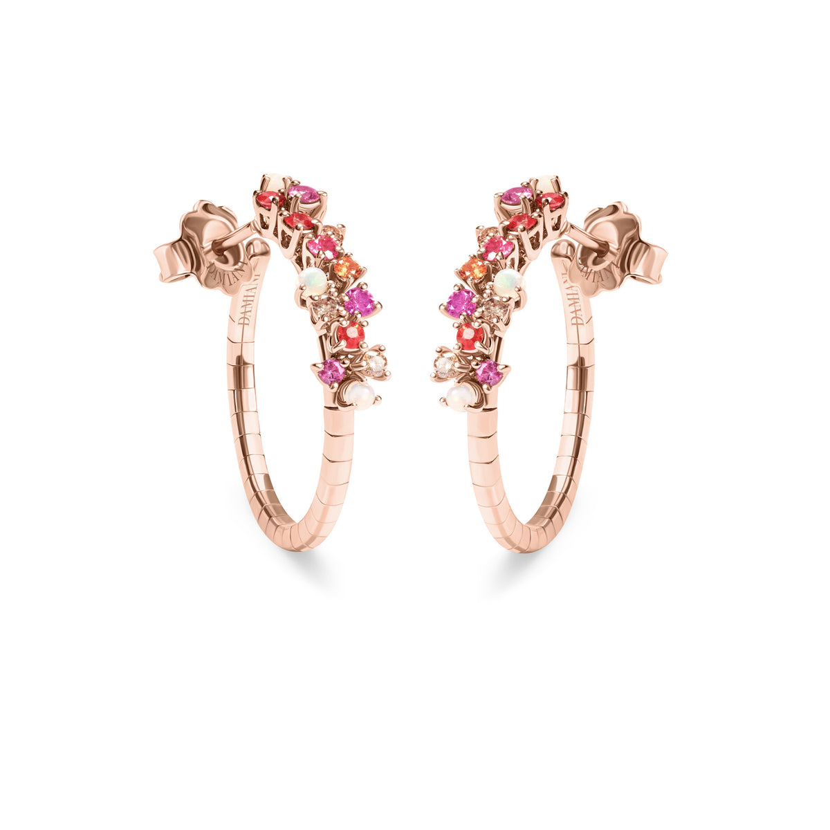 Damiani Earrings 20114775, A pair of 18k rose gold earrings set with brown diamonds and sapphires