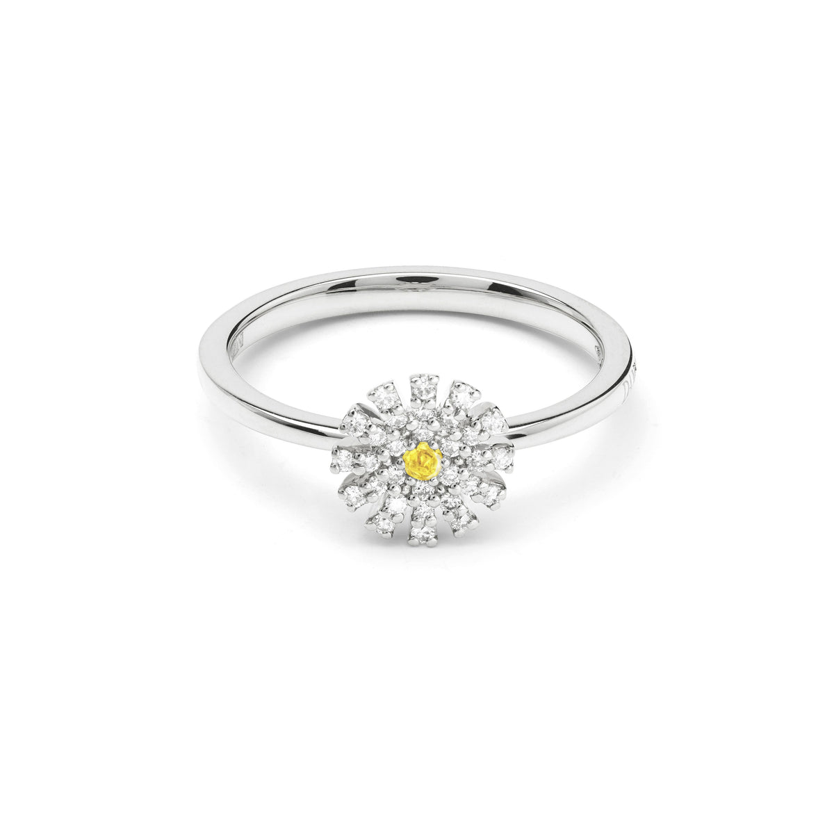 Damiani Ring 20114970, An 18k white gold ring set with diamonds and a yellow sapphire