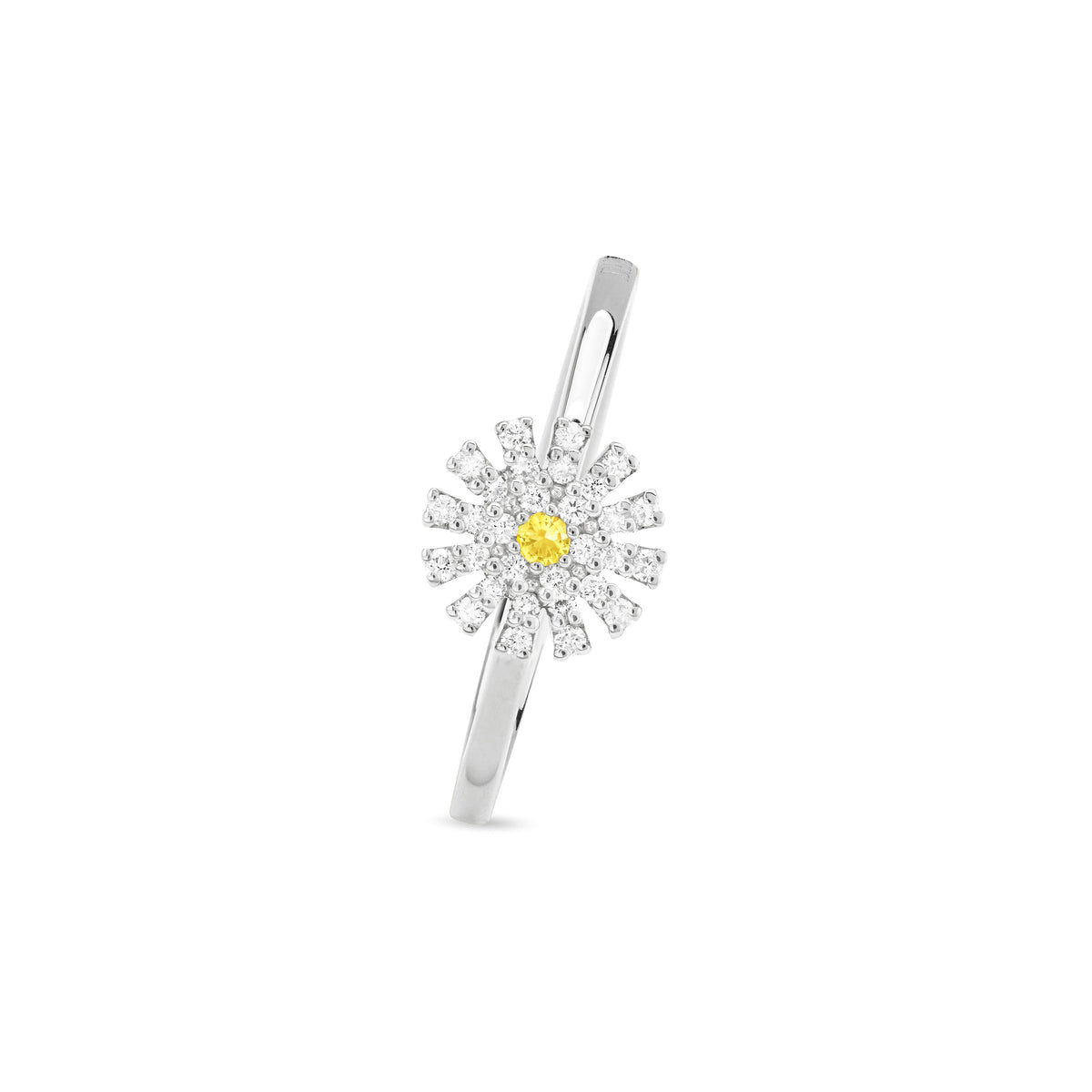 Damiani Ring 20114970, An 18k white gold ring set with diamonds and a yellow sapphire