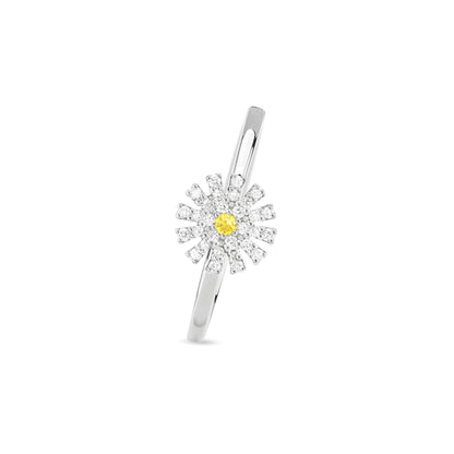 Damiani Ring 20114970, An 18k white gold ring set with diamonds and a yellow sapphire