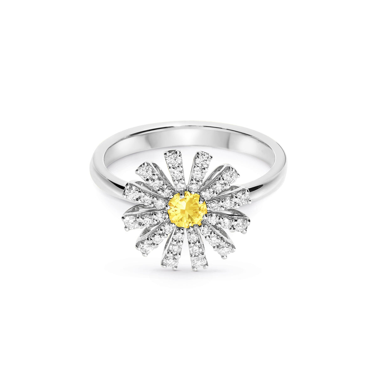 Damiani Ring 20114971, An 18k white gold ring set with diamonds and a yellow sapphire