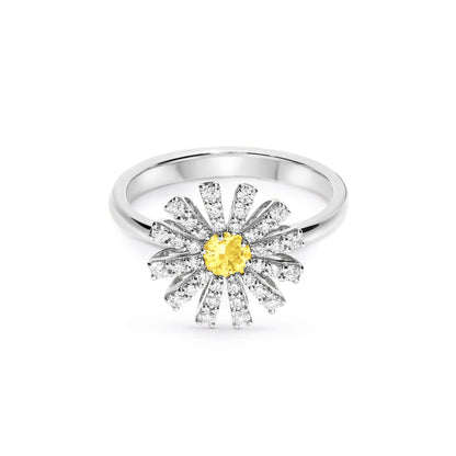 Damiani Ring 20114971, An 18k white gold ring set with diamonds and a yellow sapphire